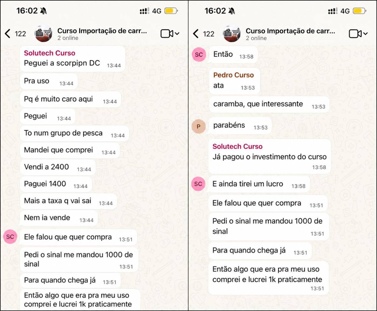 Print original do relato de Solutech sobre a compra e a revenda de uma Scorpion DC